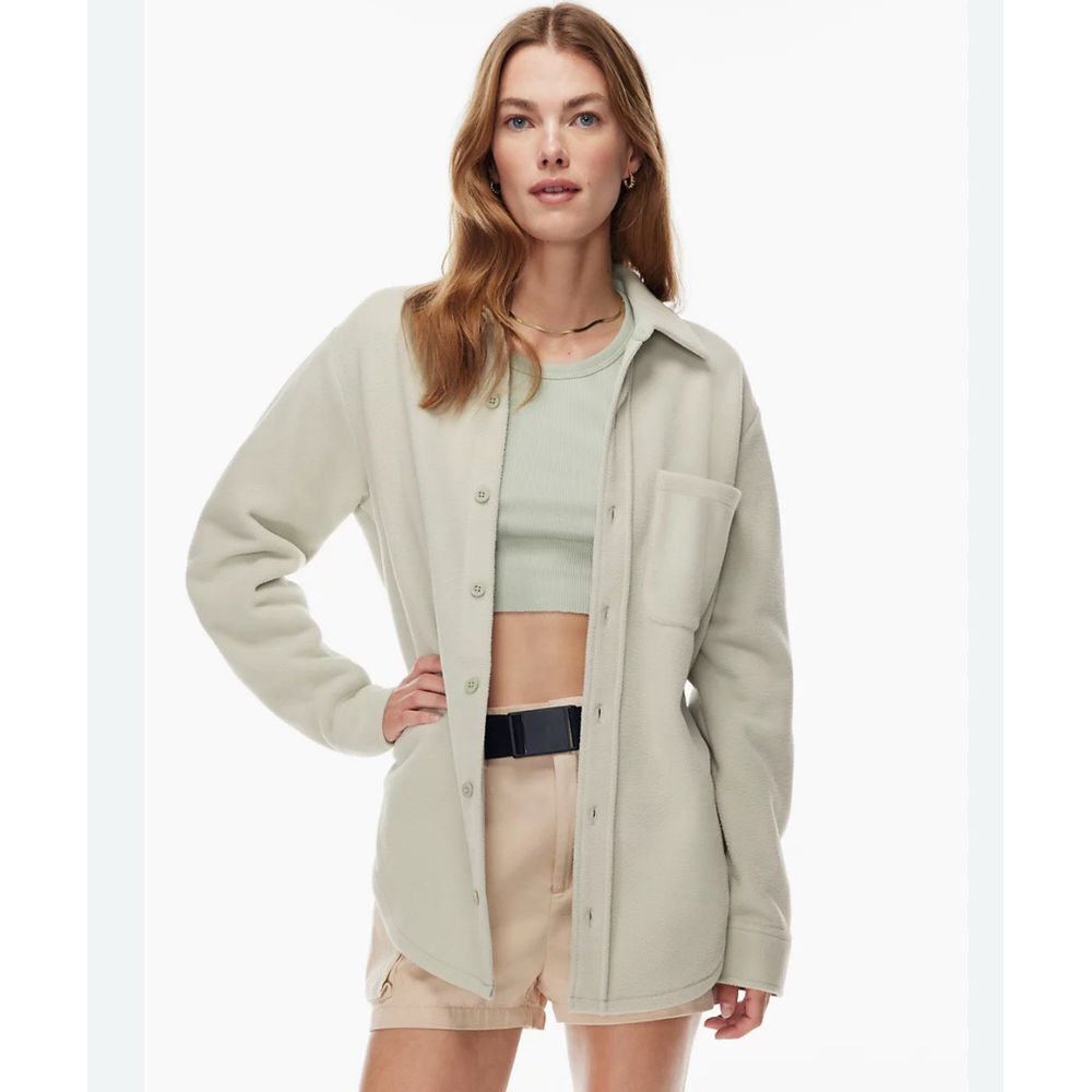 TNA Aritzia Sz 2 Polar Jacket Polartec 200 Long Sleeve Fleece Shacket Green Xx-8